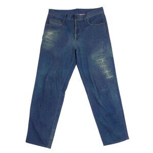 YOHJI YAMAMOTO Trompe L'oeil washed blue cotton blend pants